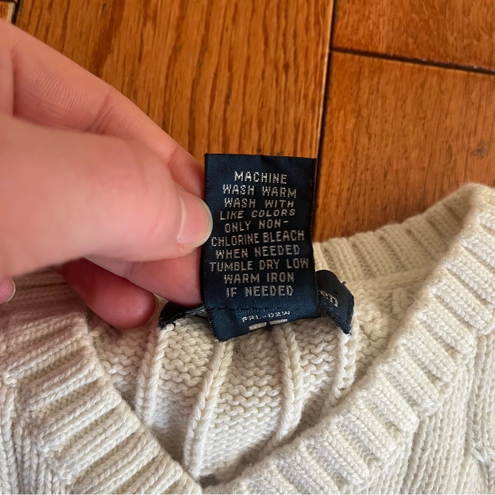 Polo by Ralph Lauren Boys Cream Cable Knit V-Neck Sweater Vest - Size 5 - Picture 3 of 5